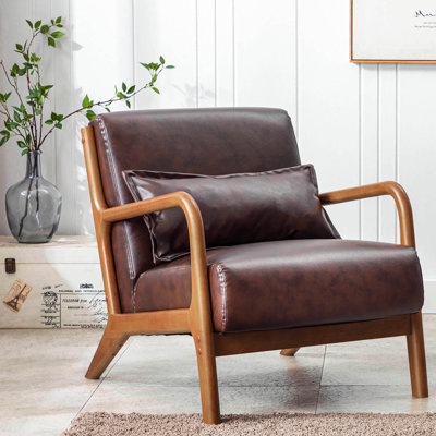 Chaise d'appoint Arsh avec coussin, revêtement en polyuréthane et pieds en bois d'hévéa