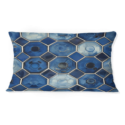 Coussin lombaire moderne à motif hexagonal bleu et blanc VII