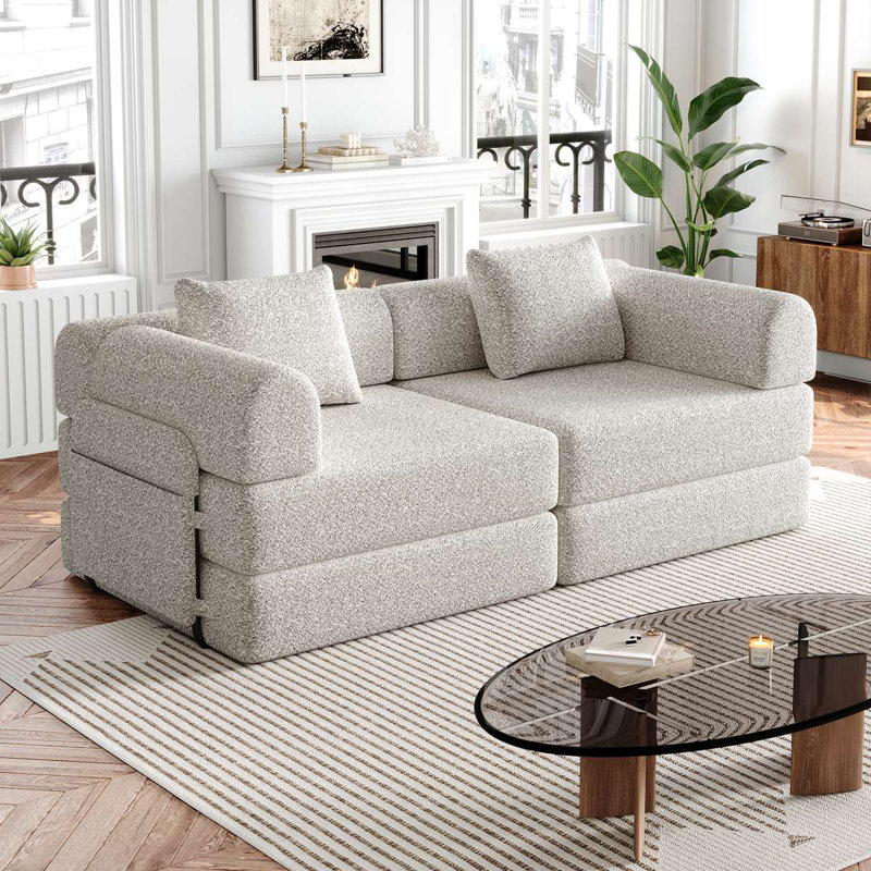 Canapé-lit convertible avec poches et coussins de rangement latéraux, idéal pour les salons, les chambres à coucher et les bureaux, confortable et pliable
