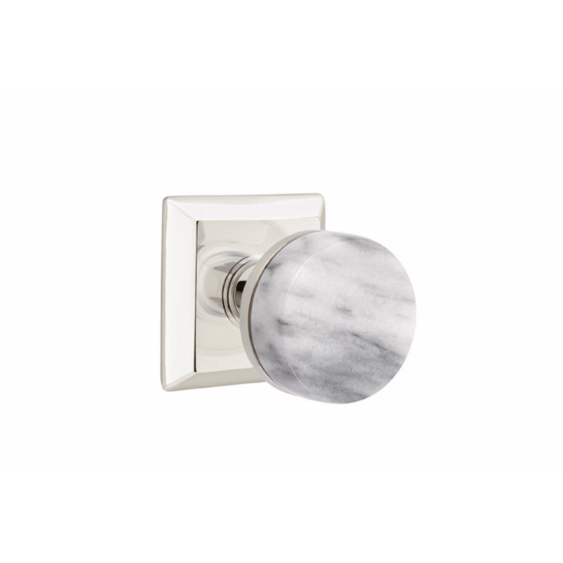 Ensemble de faux boutons Emtek Select, rosette Quincy, tige conique, poignée en marbre blanc, Bronze huilé