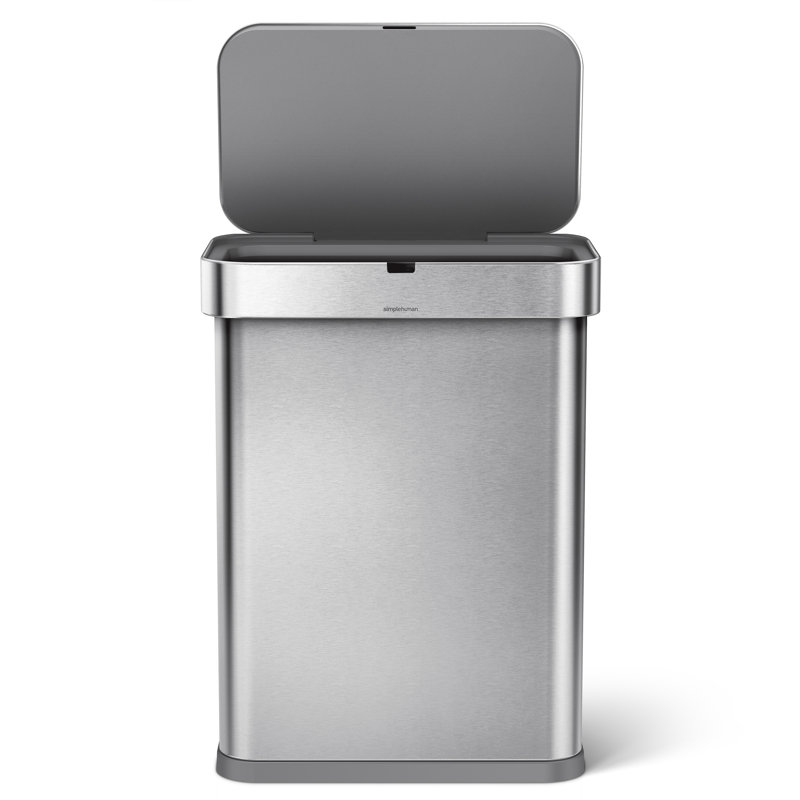 simplehuman 58L rectangular sensor can with voice and motion control, brushed stainless steel