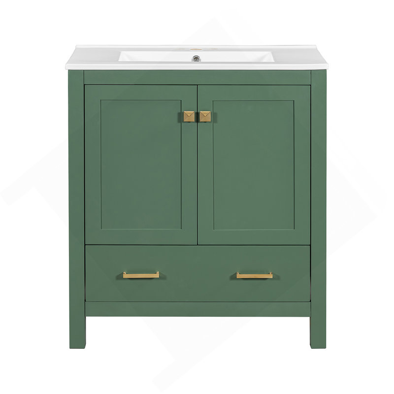 Meuble-lavabo vert 30 po avec lavabo simple, meuble-lavabo sous le comptoir, armoire de rangement pour la salle de bain avec 2 portes et un tiroir, fermeture en douceur, rangement multifonctionnel, structure en bois massif