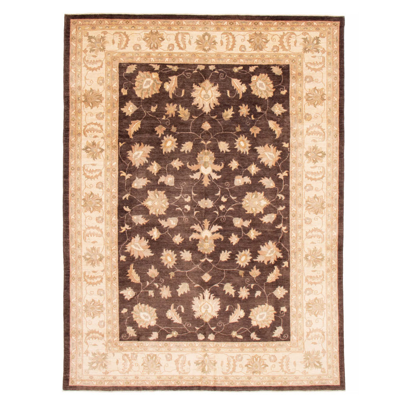 Tapis brun foncé en laine noué à la main de conception unique 8 pi 10 po x 12 pi 1 po New Age Gaylon