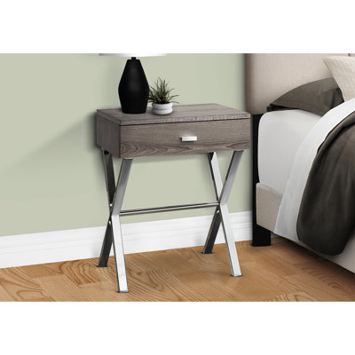 Table d'appoint moderne avec tiroir - stratifié taupe et base en métal pour la salle familiale, salon chic en métal brun, chambre idéale, coin-détente