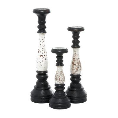 Turned Style Pillar Decorative Candle Holder with Accents Set