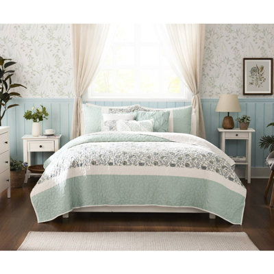 Jeté réversible en coton Dawn King / King - 6 pièces avec coussins imprimés