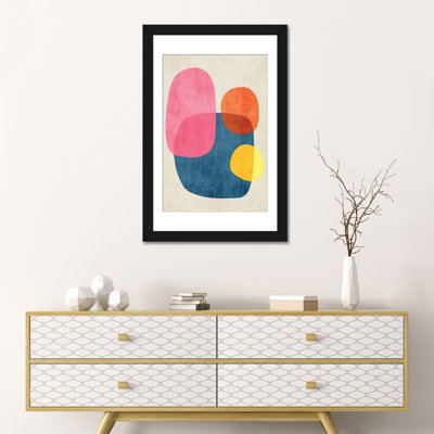 Minimalist Organic Shapes Rose Blue Orange Yellow - Wall Art Print - encadré papier beaux-arts