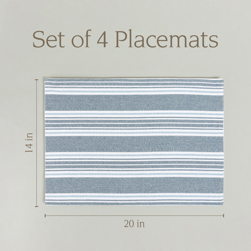  Over&Back Woven Striped Placemats, Set of 4, Blue