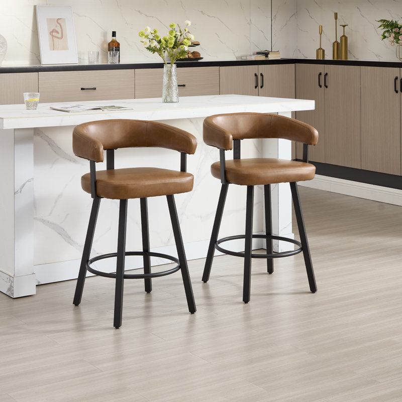 21.75'' W Upholstered Counter Stool with Metal Footrest (Set of 2), Brown