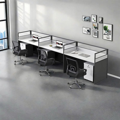 Rectangle 3 Person Benching Workstation with Cable