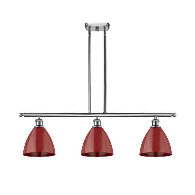 Luminaire suspendu 3 lumières pour îlot de cuisine, Rouge, Nickel satiné brossé