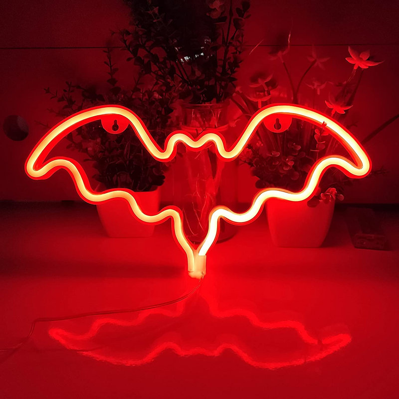  Halloween Bat LED Neon Light – Battery or USB Powered, Red Light For Halloween Parties – Bedrooms – Game Room