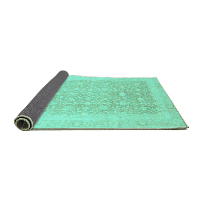 Tapis oriental oriental tissé à la machine en turquoise, Rond 6 pi