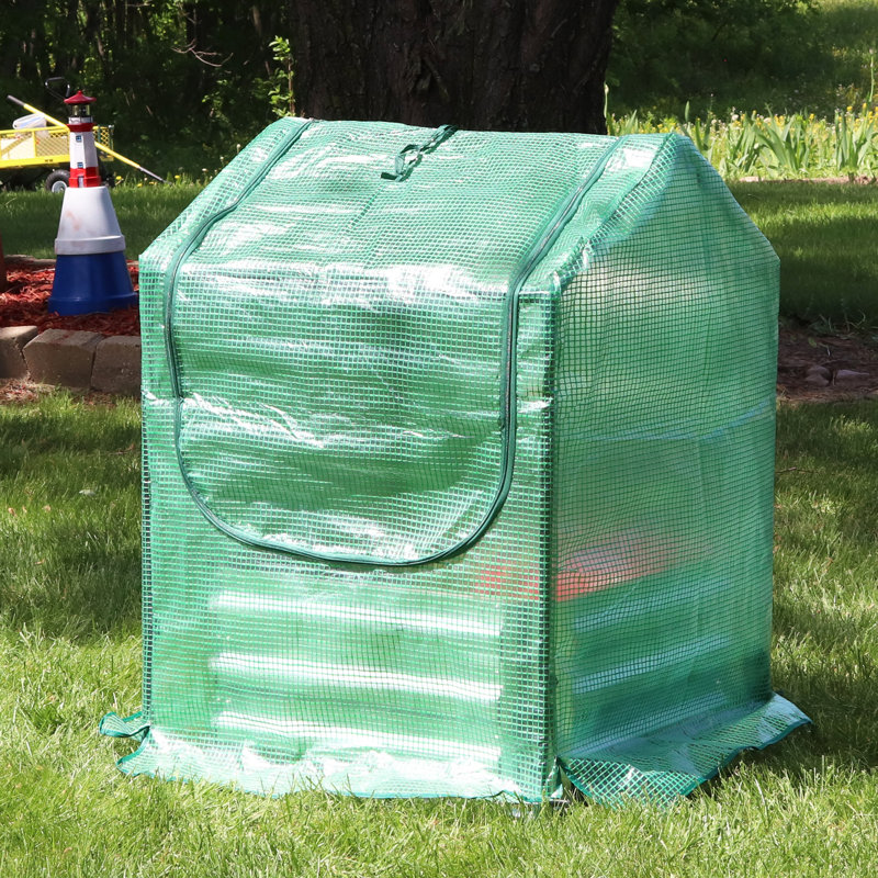 Garmer Outdoor Mini Greenhouse with Metal Raised Garden Bed with Green Cover, 36.5" H x 26.75" W x 26.75"D