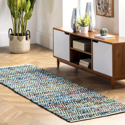 Handmade Tufted Chevron Striped Green Rug