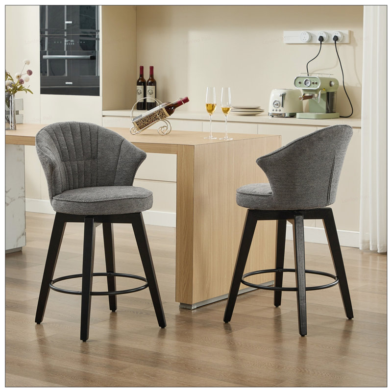 2 tabourets de bar pivotants à oreilles 25 po Chenille, Gris clair