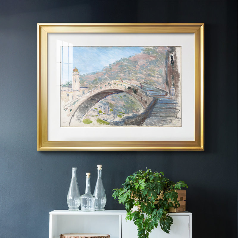 Dolceacqua, Bridge, 1884, reproduction d'art encadrée, Or, H 27 po x l 39 po x P 1,5 po