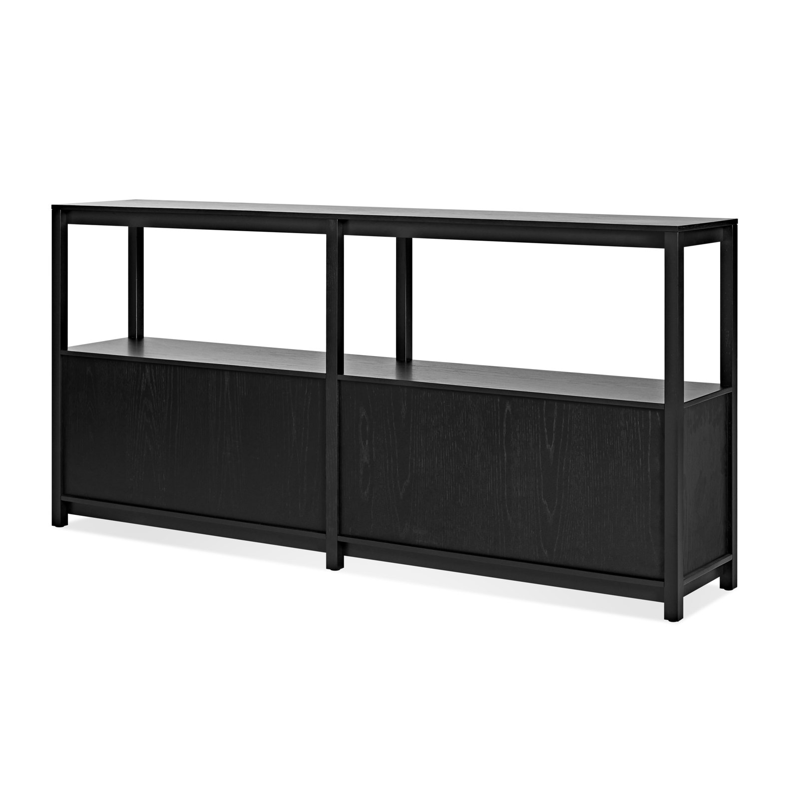 Open Plan Oak Bookcase, Black on Oak, (2 Sheves) 33" H x 68" W x 13" D
