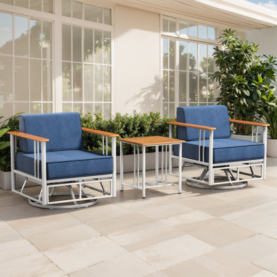 Arnoltice 3-Pieces Outdoor Powder Coated Steel Swivel Rocker Chair Set With 6" Thick Cushions And Side Table