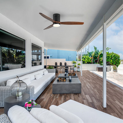 52 Inch Ceiling Fan with Light, 3 Dark Walnut Solid Wood Blades, Remote Control, 6-Speed Reversible DC Motor for Bed Room, Dining Room, Living Room.