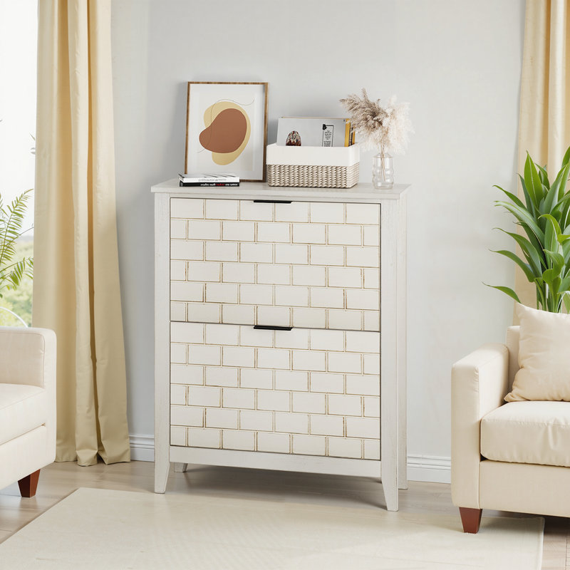 Armoire à chaussures rétro blanc avec 2 tiroirs rabattables, design Mid-Century rétro pour les couloirs et les vestibules
