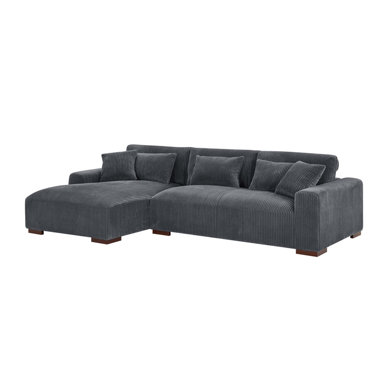 Asyiah Upholstered L-Shaped Sectional, Gray Corduroy, Left Hand Facing