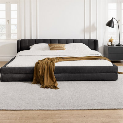 King Size Upholstered Platform Bed Frame, Modern Grounded Bed with Thick Chenille Headboard & Footboard, Solid Wood Structure, Comfortable Minimalist Bedroom Centerpiece