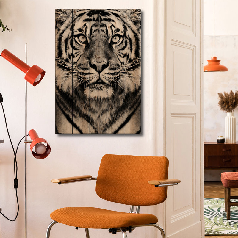 Impression sur bois en bois - Tigre en noir et blanc par Sissi & Seb