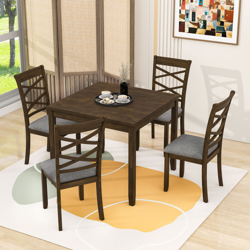 Ensemble de table de salle à manger moderne en bois 5 pièces avec table carrée et 4 chaises rembourrées