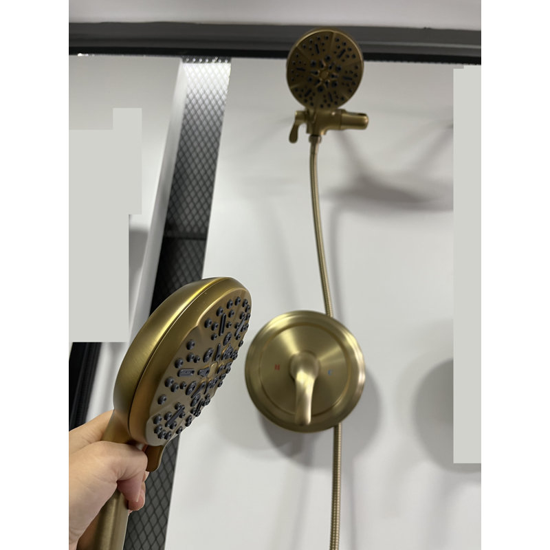 Système de pomme de douche double à 3 voies en or brossé Weshi, corps de valve en laiton massif anti-brûlure à pression équilibrée, pomme de pluie fixe à 6 jets et pulvérisateur à main à 8 jets, ensemble de douche complet à haute pression