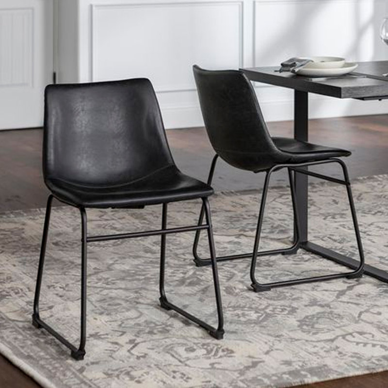 Set of 2 Black Faux Leather Upholstered Dining Chairs with Metal Legs