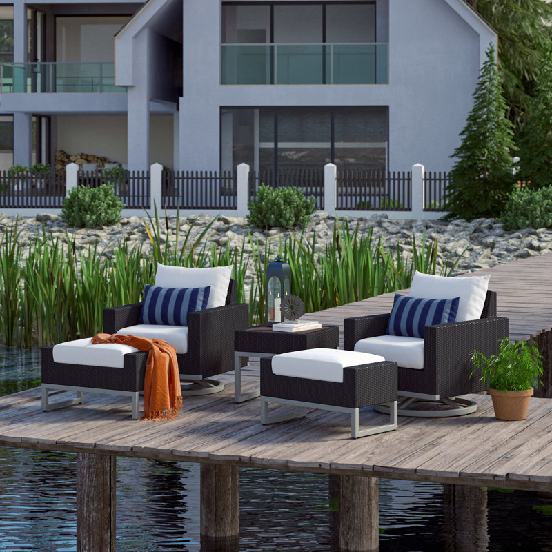 Sameko 2 - Person Patio Conversation Set with Sunbrella® Cushions, Brown, Centered Ink Stripe Sunbrella®