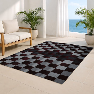 Tapis d'intérieur et d'extérieur à carreaux brun