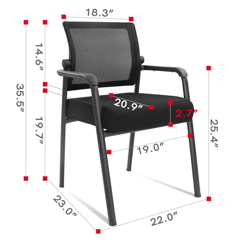 Black Mesh and Metal Stacking Office Chairs, Set of 2