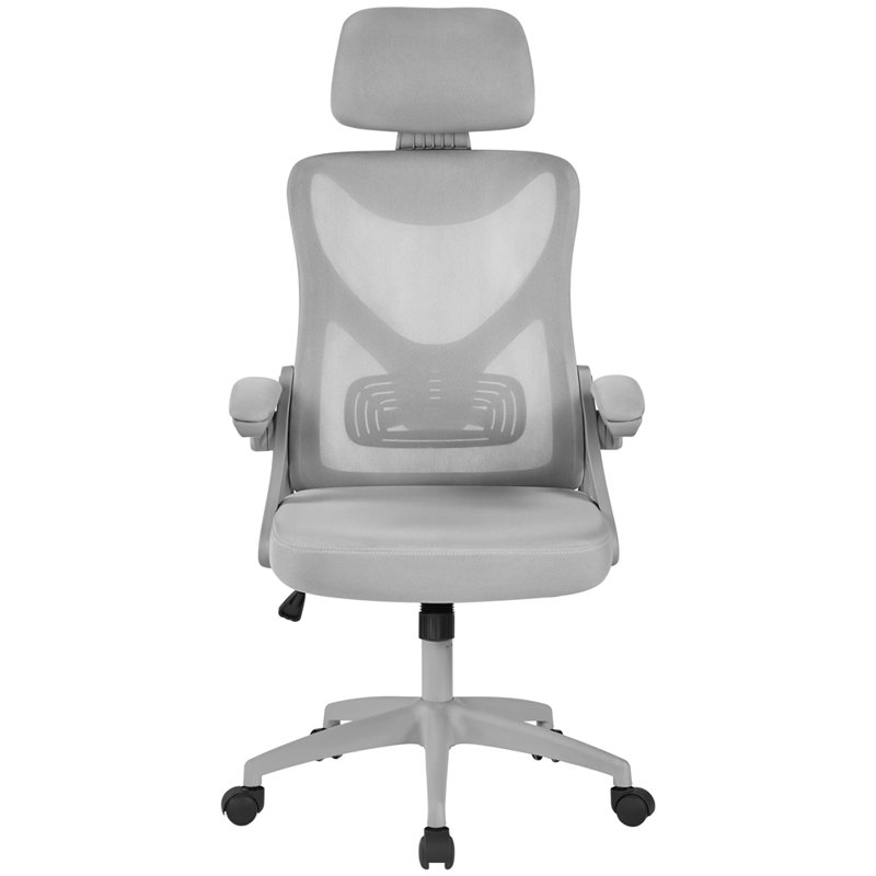 High Back Mesh Swivel Ergonomic Task Office Chair with Flip-Up Arms, Grey, Full Grey