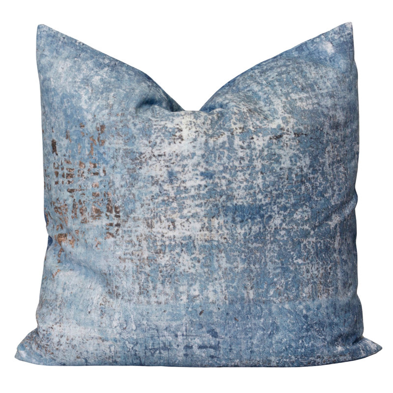 Norman Wyatt Home - Crossroads - Coussin en duvet de designer - 24 x 24 x 7, Bleu / blanc / brun abstrait