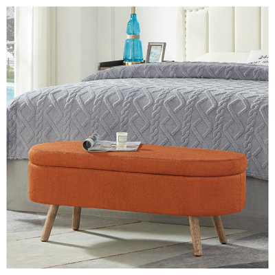Banc de repose-pieds ovale avec rangement en bois avec pieds en bois et repose-pieds rembourré orange