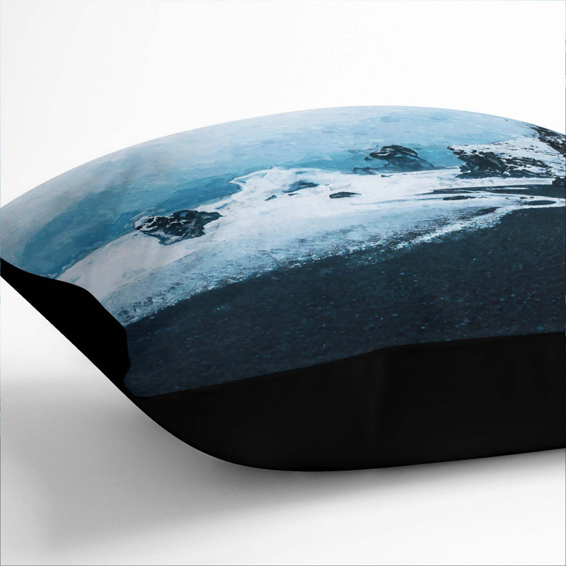A Beach In Iceland In Abstract Square Throw Cushion, Black, 55 x 55 cm