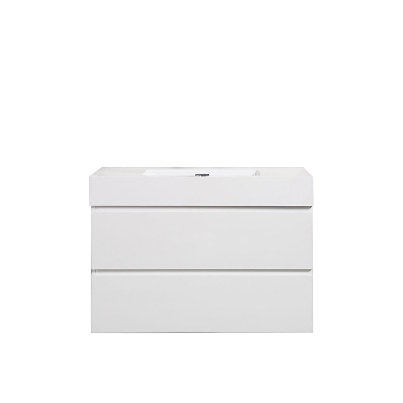 Ensemble de meuble-lavabo mural simple 35,8 po Gernold, Blanc, Blanc