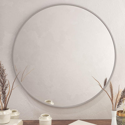 Miroir de salle de bain rond en métal argenté de 36 pouces pour mur, durable et facile à installer avec un film incassable