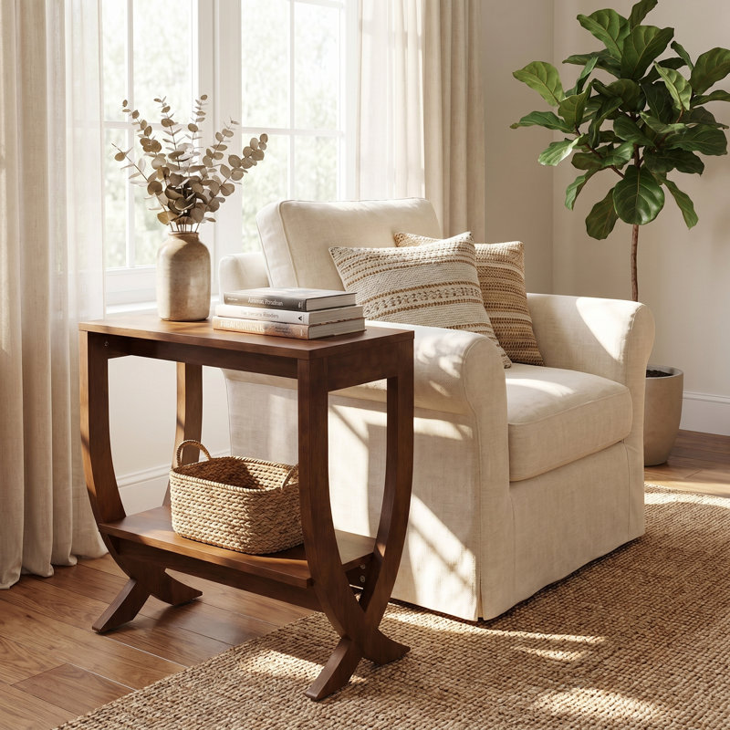 2-Tier Solid Wood End Table, Walnut, Rustic Brown