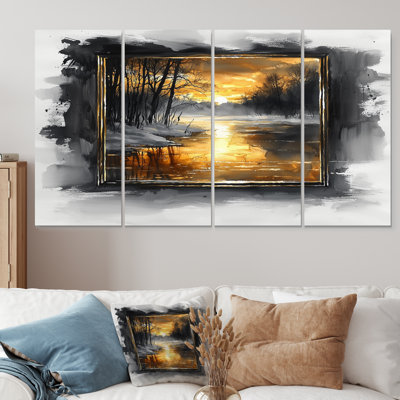 Winter in Winter Landscape Evening Golden Glow II - Ensemble de décorations murales paysage d'hiver