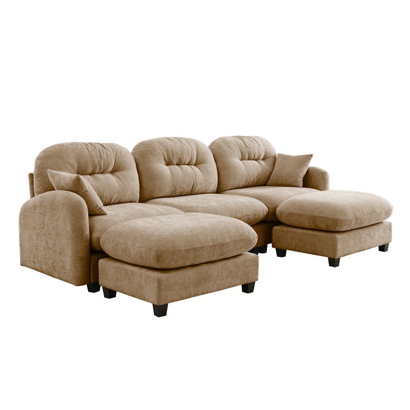Modular Chenille  Sectional Sofa, Camel,  36.6" H x 107" W x 59.5" D