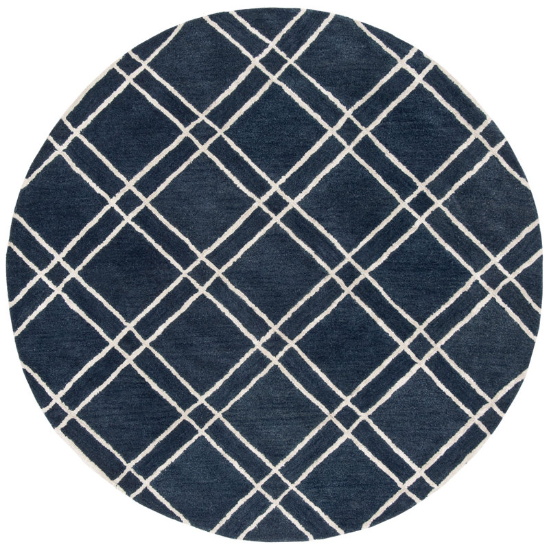 Tapis bleu marine en laine touffeté à la main Milroy, Rond 4 pi