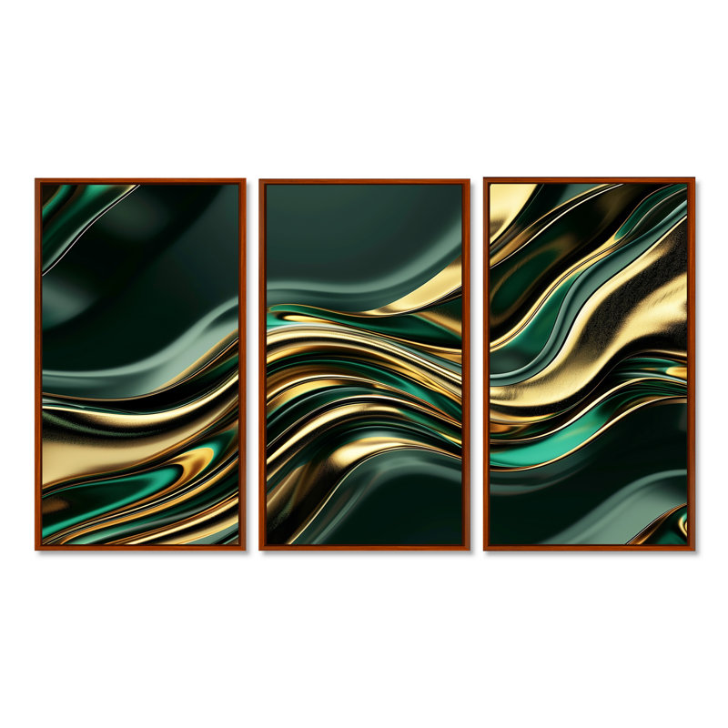 Cayson - ensemble de reproductions d'art mural Waves, H 40 po x l 60 po x P 1 po, Cadre flottant brun