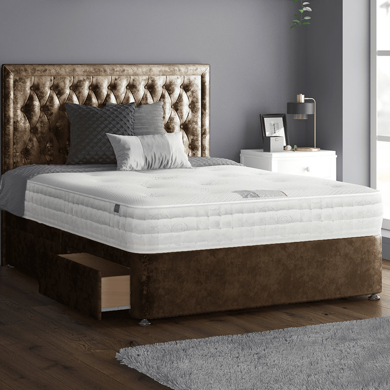Gallego Upholstered Divan Bed, Single (3'), Truffle, 2 Left Drawers