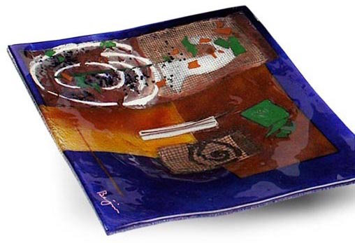 Jasmine Art Glass Glass Platter, 4" x 12" x 8"