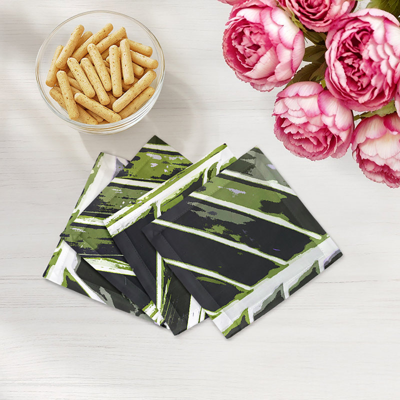 Tropical Leaf Cotton Sateen Cocktail Napkins, Khaki