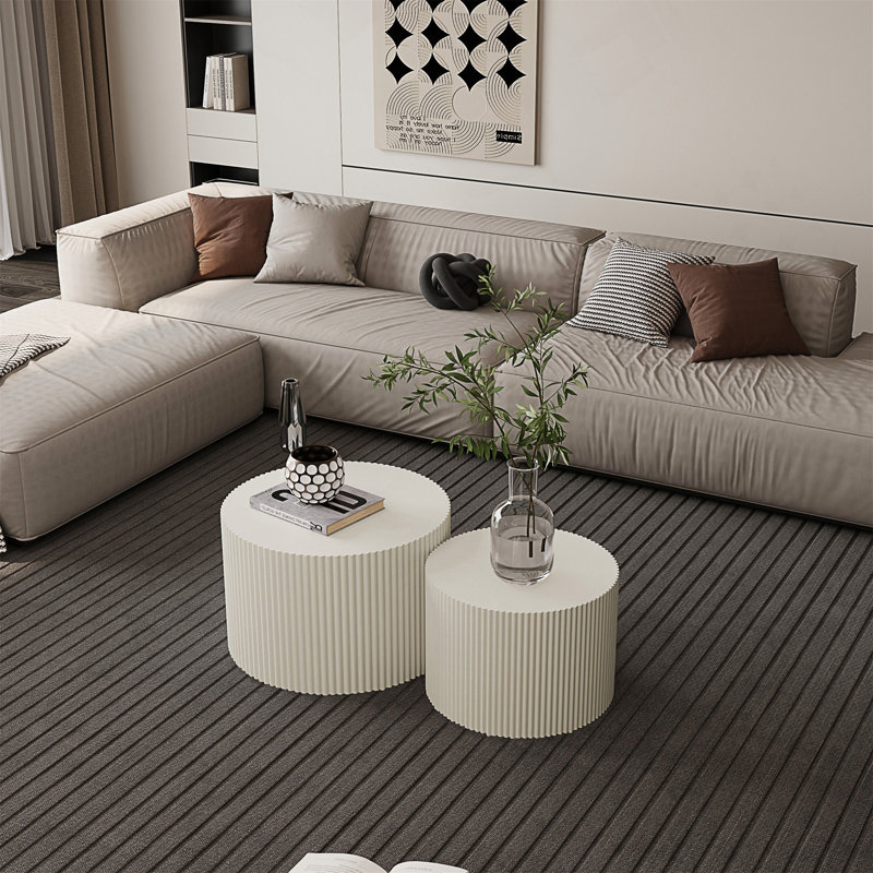 Ensemble de tables basses Wave Stripe, Beige