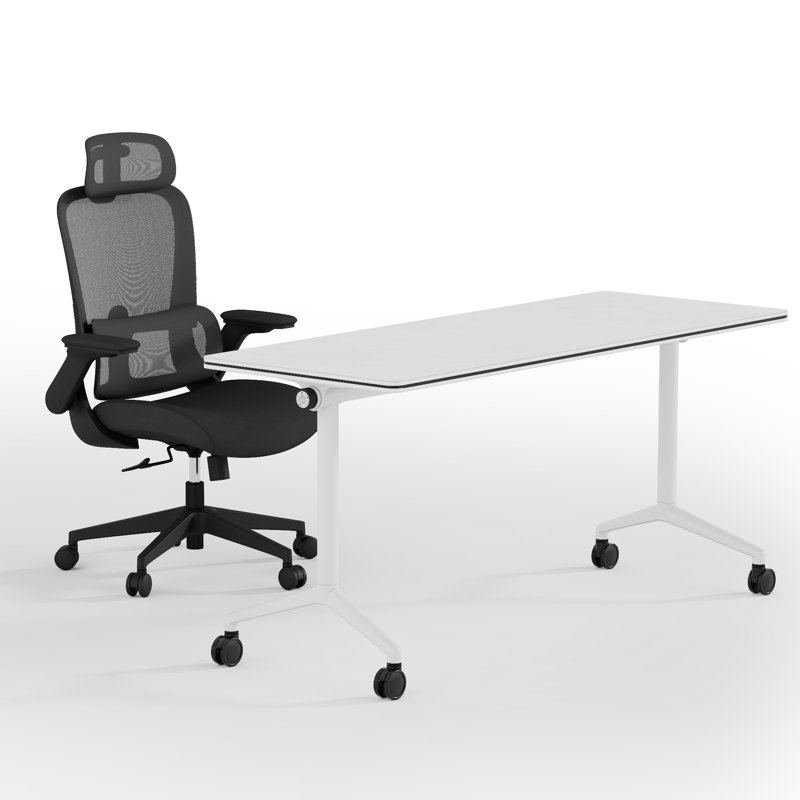Ensemble de bureau mobile Colton 2 pièces : 1 table à plateau rabattable et 1 chaise de bureau ergonomique certifiée BIFMA